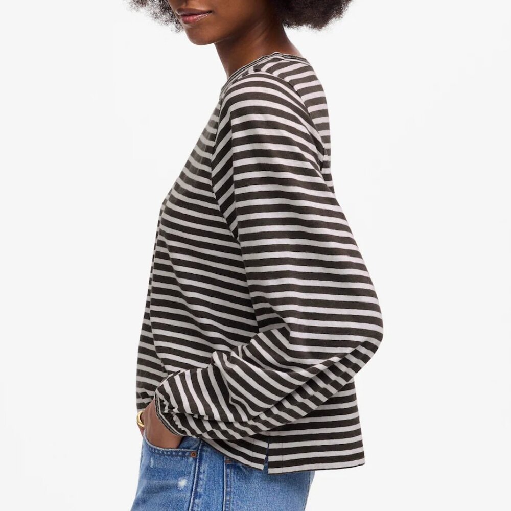 Madewell Long Balloon Sleeve Crewneck Tee Gray Stripes Size M NWT - Picture 3 of 8